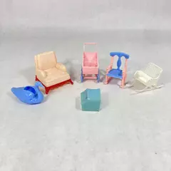 Lot Of 5 Pieces Miniature Plastic Doll Furniture Renwal Chairs Buggy Swan Toy