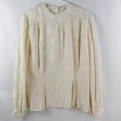 Vintage Cream Sheer Long Sleeve Tapered Tailored Blouse Women's Size Large