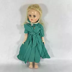 Vintage Composite Doll Long Blonde Wig Hair Gray Open Close Eyes 13.5 Inch