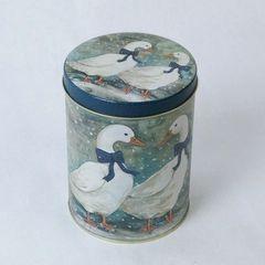 Set of 3 Nesting White Duck Pattern Metal Canisters