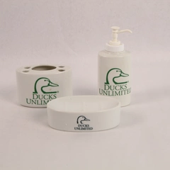 Ducks Unlimited 3 Piece Ceramic Bathroom Set Soap Holder & Dispenser