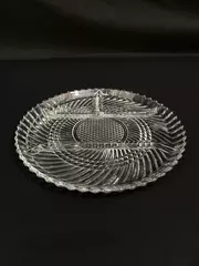 Vintage 4-Section Ribbed Glass Tray 9.75" Diameter Decorative Serveware