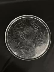 Vintage Clear Glass Cake Plate 12.25" Floral Embossed Design Good Condition