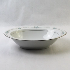 Vintage Style House Fine China Blue Flower Rim White Oval Casserole Dish 11" 