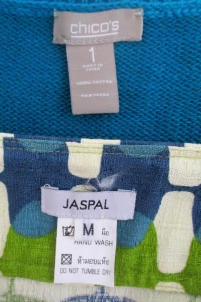 Stylish Outfit Skirt & Sweater Teal Green Blue Jaspal Skirt M Chico's Knit 1