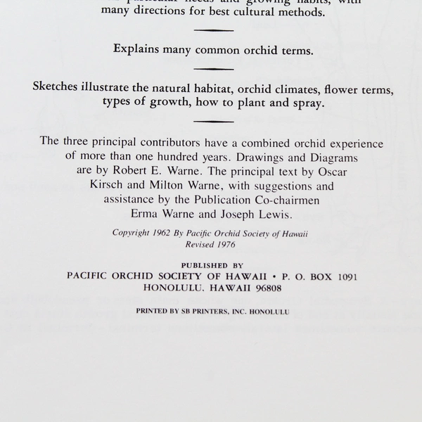 New And Revised Beginner's Handbook for Orchid Growing in Hawaii 1976 Paperback