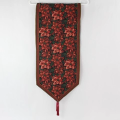 Poinsettia Pattern Christmas Table Runner with Tassels 12.25x54.5"
