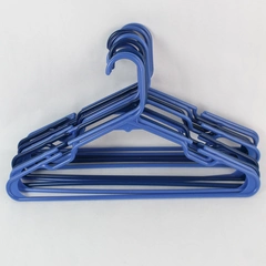Lot of 10 Shades of Blue Plastic Tubular Clothes Hangers with Clothing Indents
