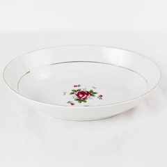 China Dishes Gemini Rose White Ceramic Pink Rose Detail Oval Serving Dish 