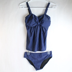 2 PC Unbranded Navy Blue Tankini Swimsuit Set Women's Size Large