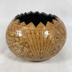 Vintage Hand Carved Gourd Bowl 8 Inch