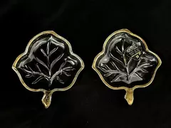 Lot of 2 Vintage Hazel Atlas Leaf-Shaped 22K Gold Trimmed Glass Dishes