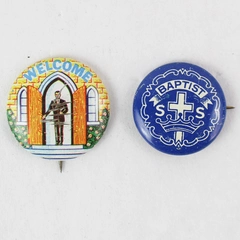 Lot of 2 Vintage Baptist Sunday School and Church Welcome Pinback Buttons 7/8 in