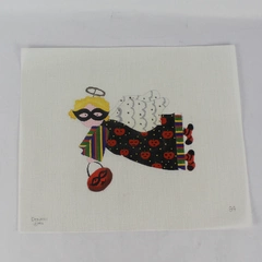 Denise Hand Painted Cross Stitch Canvas Halloween Angel Pumpkin 11.5 x 13.75