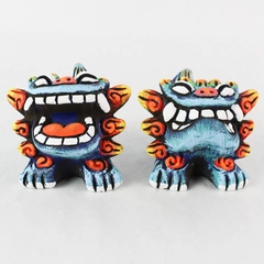 Set of 2 Yoneko-Yaki Pottery Okinawa Shisa Lion Figures 2.5"