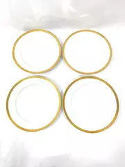 Set Of 4 Vtg Thomas Bavaria L & G Gump White Porcelain Dinner Plates Gold Trim