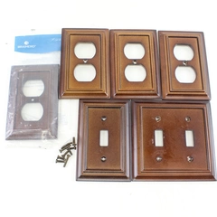 Lot of 6 Mixed Wood Look Wall Switch & Outlet Covers 2 Single 1 Double 4 Outlet