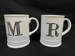 Lot of 2 Schurman Monogrammed Ceramic Mugs Letters M & R Good Condition