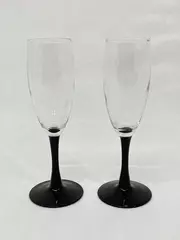 Lot of 2 Black Stemmed Champagne Flutes 7.75" Tall Crystal Glasses