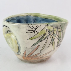 LG Gossett Hand-Painted Etched Pottery Spouted Bowl 7"