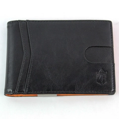 Zitahli Slim Wallet for Men Dark Brown & Orange ID Window Money Clip