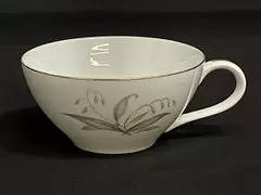 Vintage Kason Fine China Cup Golden Rhapsody Pattern 1961 Gilded Gray Leaves