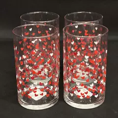 Lot of 4 Greenbrier International Hearts Pattern Valentine's Day Glasses 6 Inch