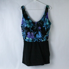 Longitude Women's Plus Size 22W Swimsuit Black Turquoise Floral Pre-Owned