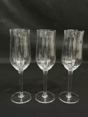 Set of 3 Vertical Ribbed Crystal Champagne Flutes Pre-Owned 7.75" Tall