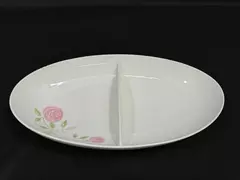 Vintage Franciscan Whitestone Ware Pink a Dilly Divided Oval Bowl 11"