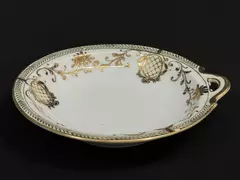 Vintage Hand-Painted Nippon Fruit Bowl with Handle Gold Floral Design