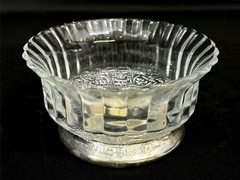 Genuine Crystal & Silver Plate Scalloped Bowl with Floral Band Boxed