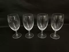 Lot of 4 Crystal Wine Glasses with Faceted Stem Clear Drinkware Set