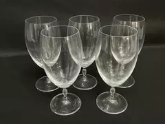 Lot of 5 Faceted Ball Stem Crystal Wine Glasses 7.25" Tall
