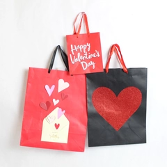Lot of 3 Valentine's Day Gift Bags Red Black Glitter Heart Hallmark AG