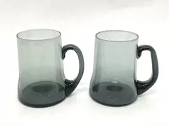 Lot of 2 Smoked Color Glass Coffee Cups with Handles Very Good Condition