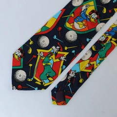Vintage Mickey Inc Mickey Mouse Silk Tie Donald Duck Golf Disney Navy Blue 59in