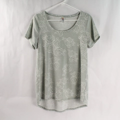 LulaRoe Women's Tee Shirt Size Small Green White Floral Stripe Short Sleeve
