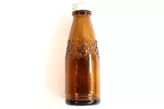 Vintage Amber Glass Mini Soda Bottle with Aluminum Lid Collectible Beverage
