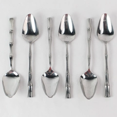 Set of 6 Supreme Cutlery 18-8 Stainless Steel Japan Cane Bamboo Spoons