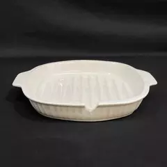 Vintage White Square Ceramic Grill Dish With Handles And Spoon Rest Indent