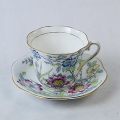 Vintage Taylor & Kent Bone China Cup and Saucer White Blue Pink Flowers