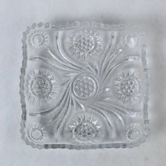 Vintage Square Cut Glass Dish Pinwheel Daisy Pattern Saw Tooth Rim