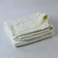 Vintage Fabric Tablecloth 58 x 114 Polyester Overcast Edge Cream Color Leaves