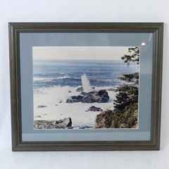 Vintage 1994 Framed Matted Ocean View Photograph Home Decor Art 17x19.75