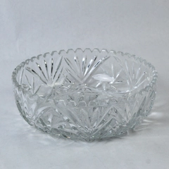 Vintage Cut Glass Serving Bowl Saw Tooth Rim Round Heavy 9 Inches Diameter