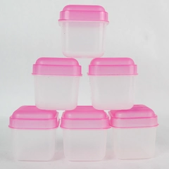 Set of 6 Clear and Pink Plastic Sauce Dressing Condiment Containers 2.5"