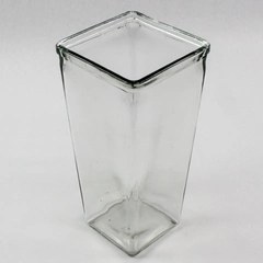 Vintage Clear Glass Vase Square Bouquet Floral Centerpiece Decor 9in Tall Plants