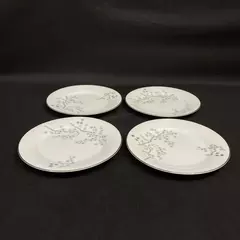 Lot of 4 Noritake Pineville Salad Plates 5854 White Platinum Rim Pine Branches