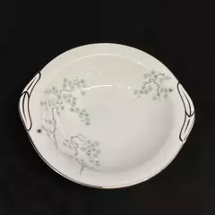 Noritake Pineville Round Vegetable Bowl White Platinum Trim Pine Branches 5854